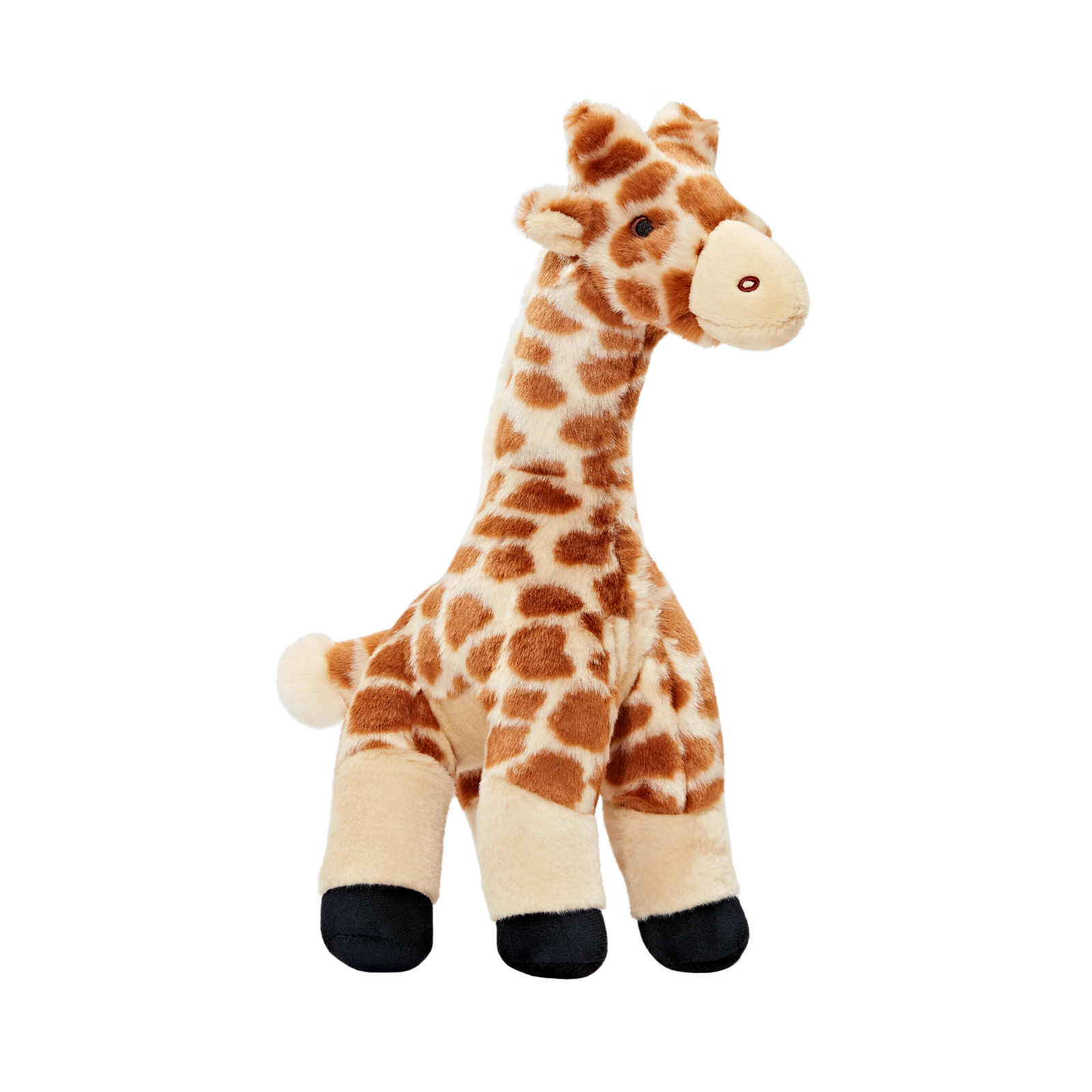 Fluff & Tuff Nelly Giraffe plush dog toy - cream and brown spotted giraffe with long neck and black hooves