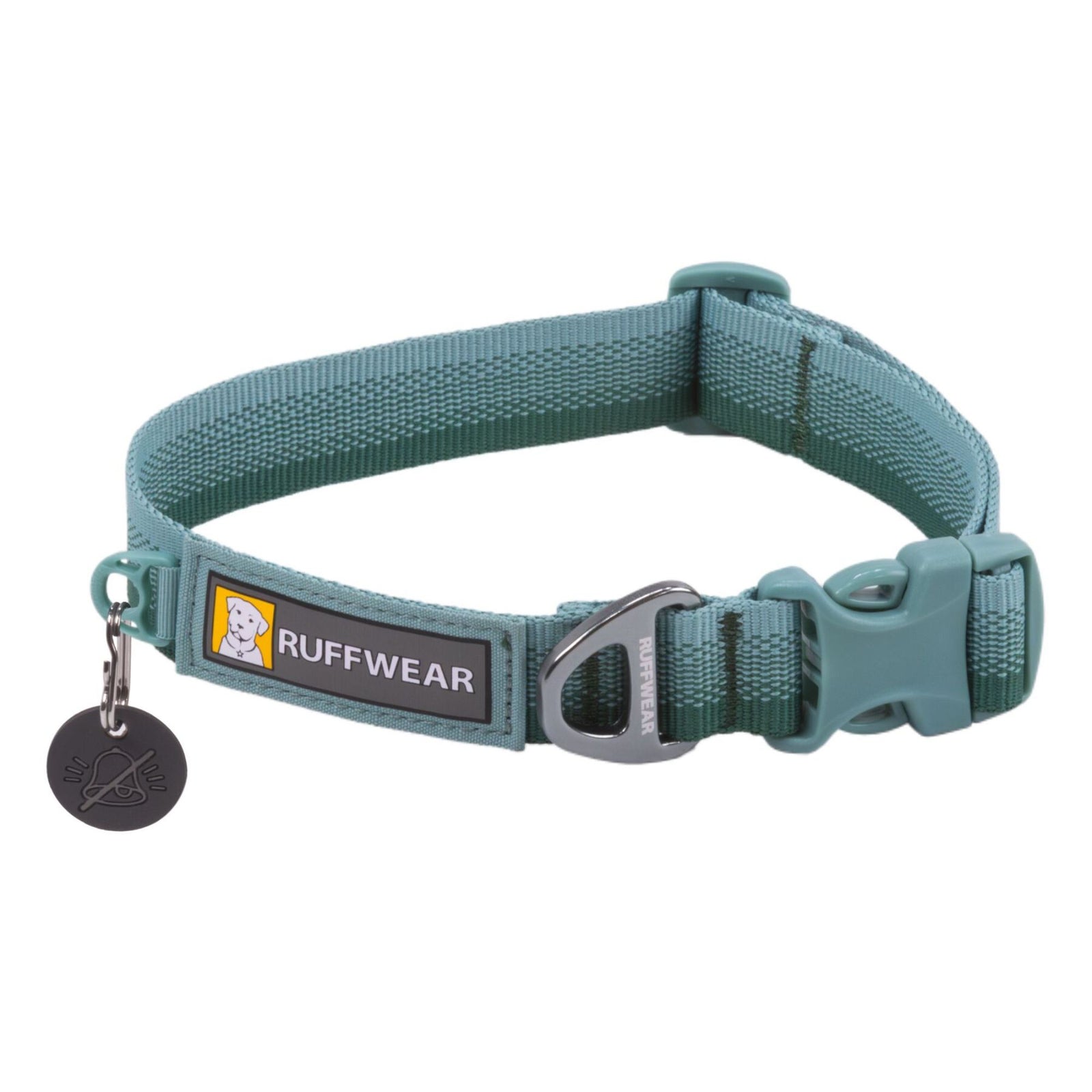 Ruffwear Front Range Dog Collar in River Rock Green, studio shot on white background