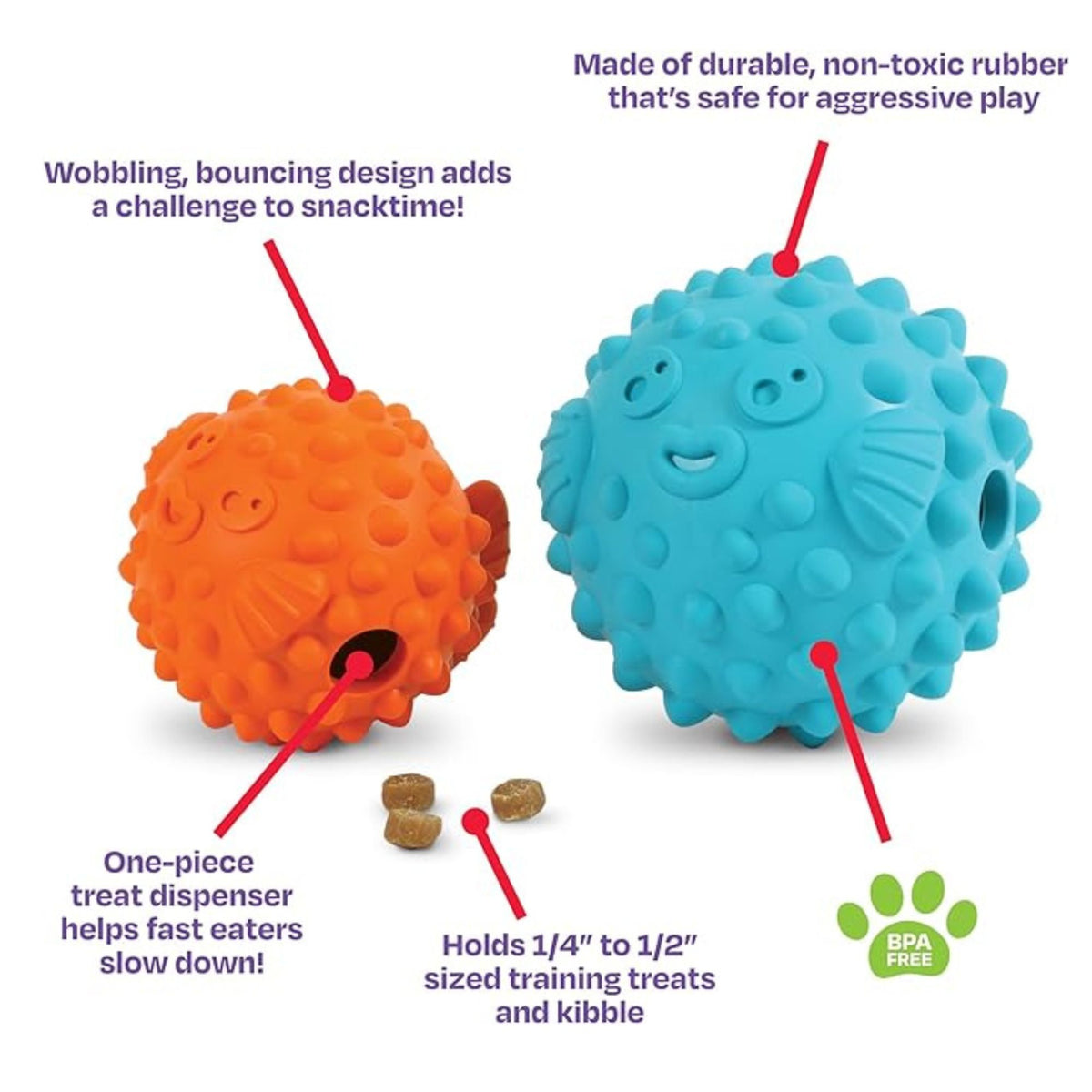 Brightkins Pufferfish Treat Dispenser Interactive Dog Toy | Barks &amp; Bunnies