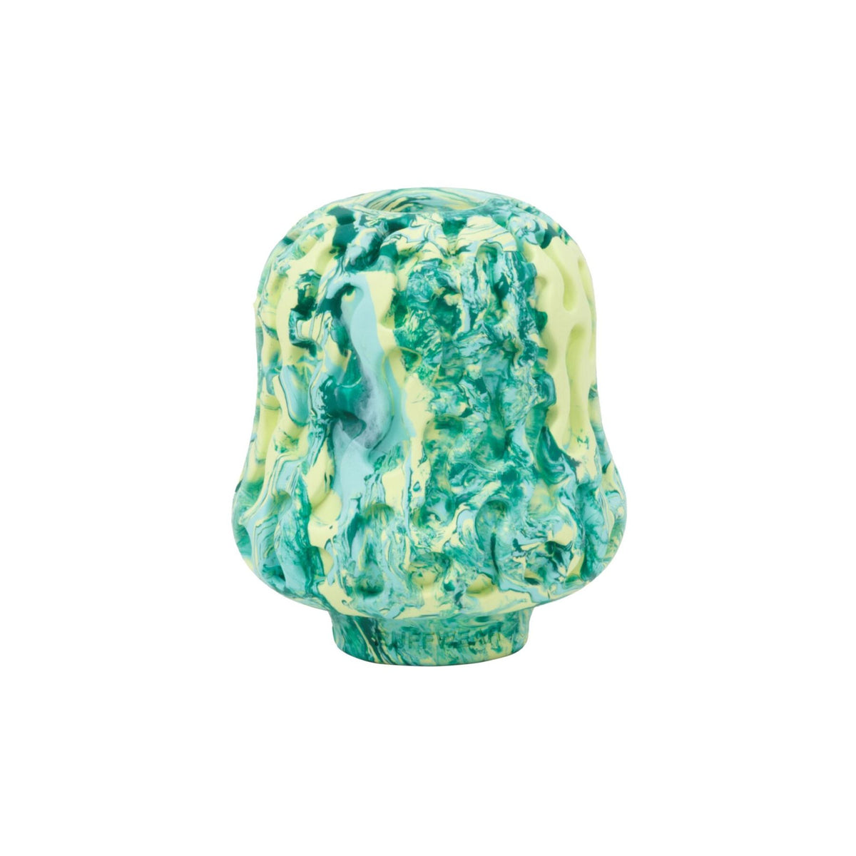 Ruffwear Morel dog enrichment toy in Moss Green - mushroom-shaped natural latex rubber treat-dispensing toy with textured exterior for lickable treats, white background
